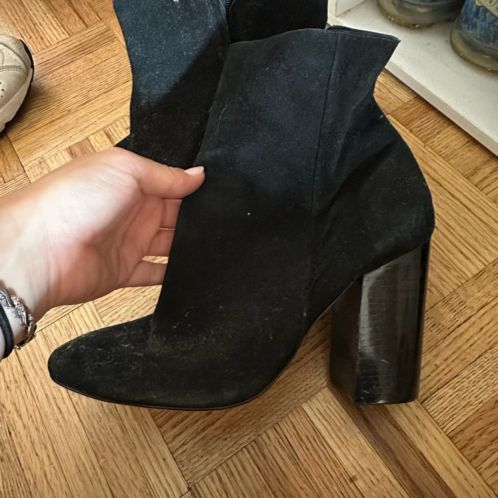Schutz black suede heeled booties